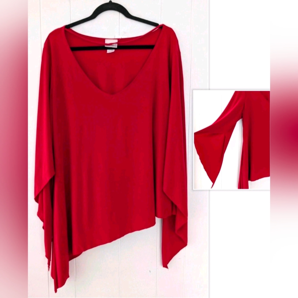 Vintage Fashion Bug Tunic Top Plus 3X Red Stretch Drapey Asymmetrical Artsy Chic